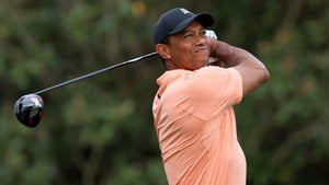 ORLANDO, FLORIDA - DECEMBER 18: Tiger Woods plays a shot on the 16th hole during the first round of the PNC Championship at the Ritz Carlton Golf Club Grande Lakes on December 18, 2021 in Orlando, Florida. (Photo by Sam Greenwood/Getty Images)