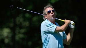 Bill Engvall hits a drive during the second round of the BMW Charity Pro-Am in 2014.