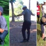 Three frames of golfers Patrick Reed, Phil Mickelson and Brooks Koepka during golf rulings in 2021