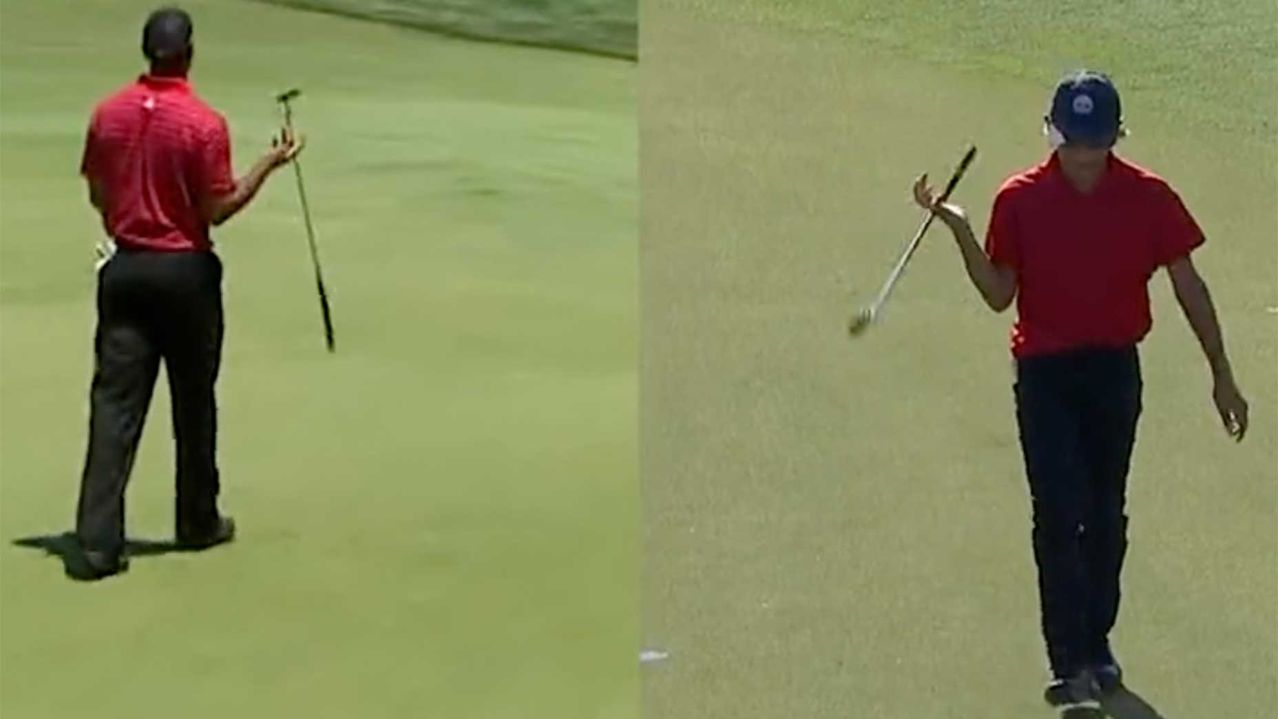Tiger and Charlie Woods twirl a putter