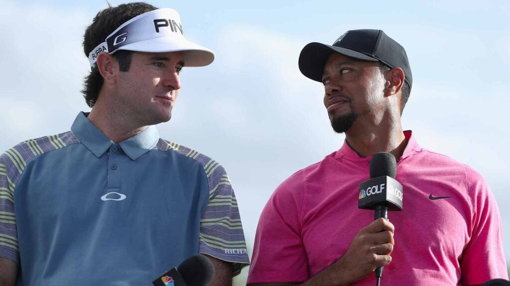 Bubba Watson and Tiger Woods in press conference at 2016 Hero World Challenge