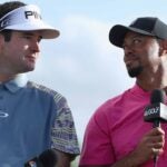 Bubba Watson and Tiger Woods throughout the press conference at 2016 Hero World Challenge