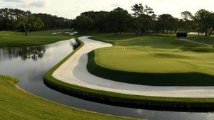 A scenic view of the 11th hole of the Stadium Course at TPC Sawgrass.
