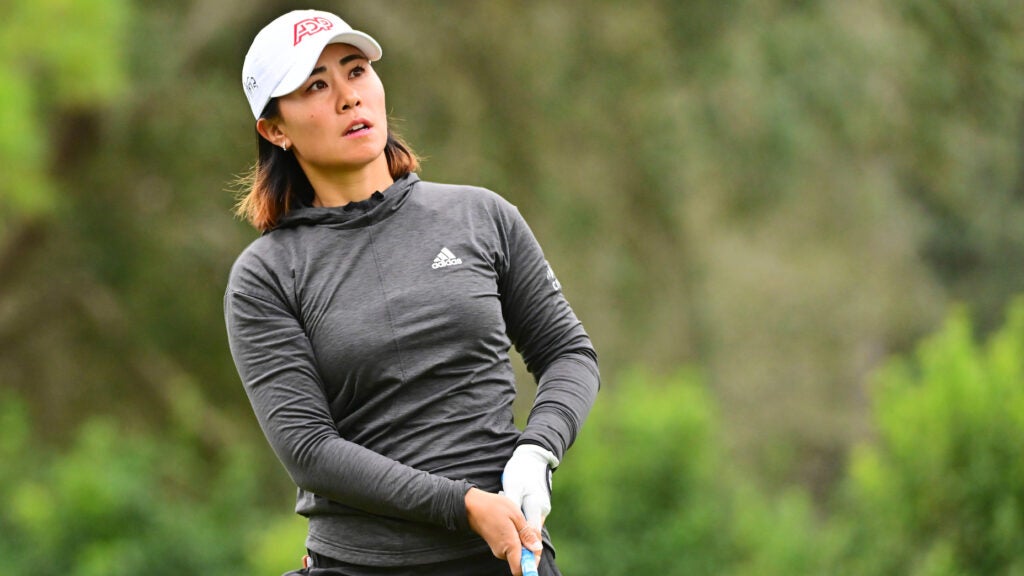 ORLANDO, FLORIDA - JANUARY 23: Danielle Kang of the United States plays her shot from the third tee during the final round of the 2022 Hilton Grand Vacations Tournament of Champions at Lake Nona Golf & Country Club on January 23, 2022 in Orlando, Florida. (Photo by Julio Aguilar/Getty Images)