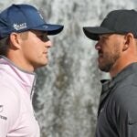 Brooks Koepka and Bryson DeChambeau face each other on golf course