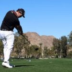 Patrick Cantlay hits a drive during Round 1 of the 2022 American Express
