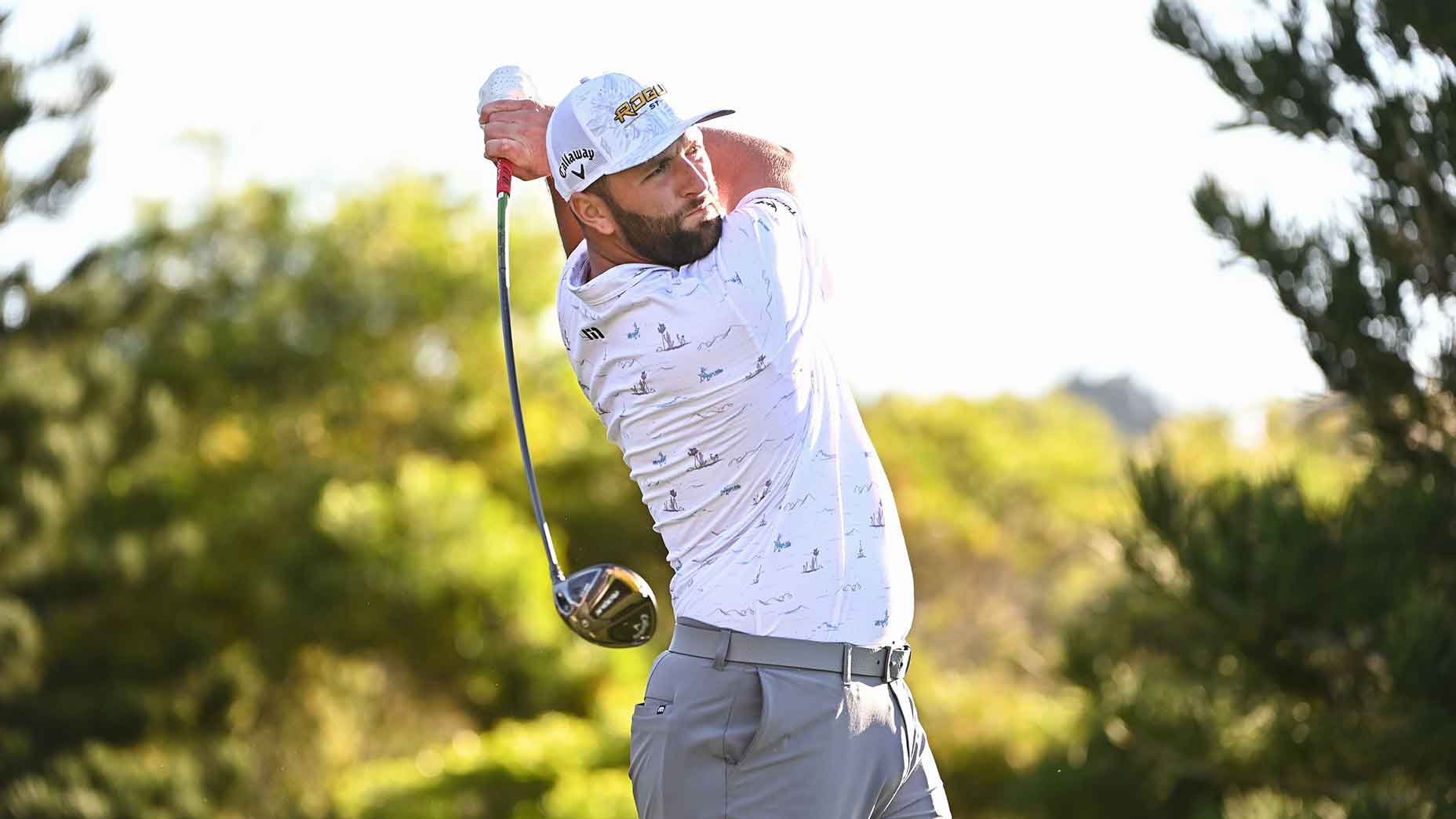 jon rahm swings driver kapalua