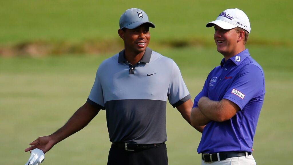 Tiger Woods and Tom Hoge at the 2015 Wyndham Championship