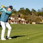 Bill Murray plays tee shot during AT&T Pebble Beach Pro-Am