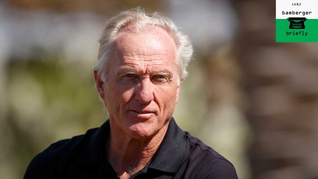 Greg Norman looks on during a practice round prior to the PIF Saudi International at Royal Greens Golf & Country Club on Tuesday.