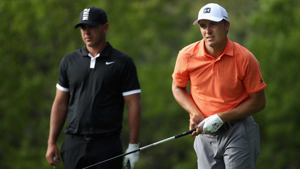 Brooks Koepka and Jordan Spieth on the tee during 2019 PGA Championship at Bethpage Black