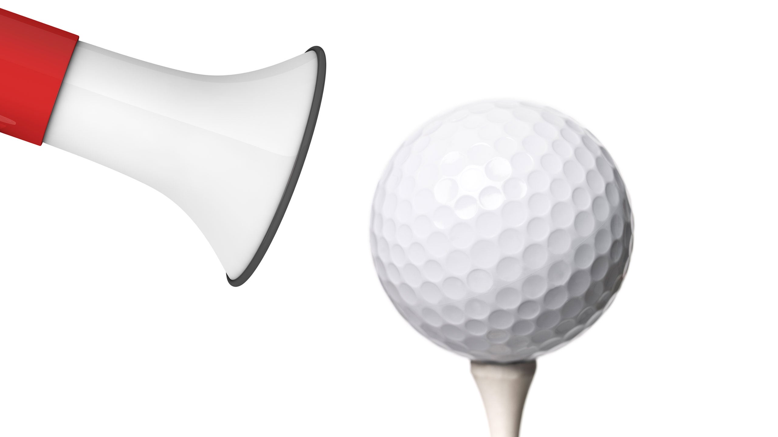 megaphone talking to golf ball