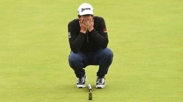 Keegan Bradley with hands on face