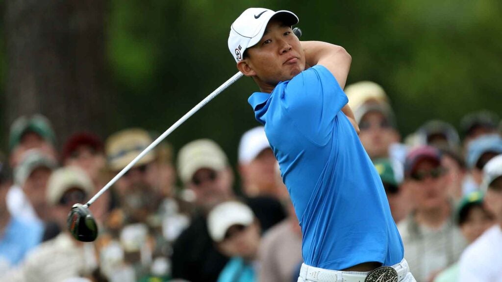 Anthony Kim hits his tee shot on the 17th hole during the second round of the 2009 Masters.