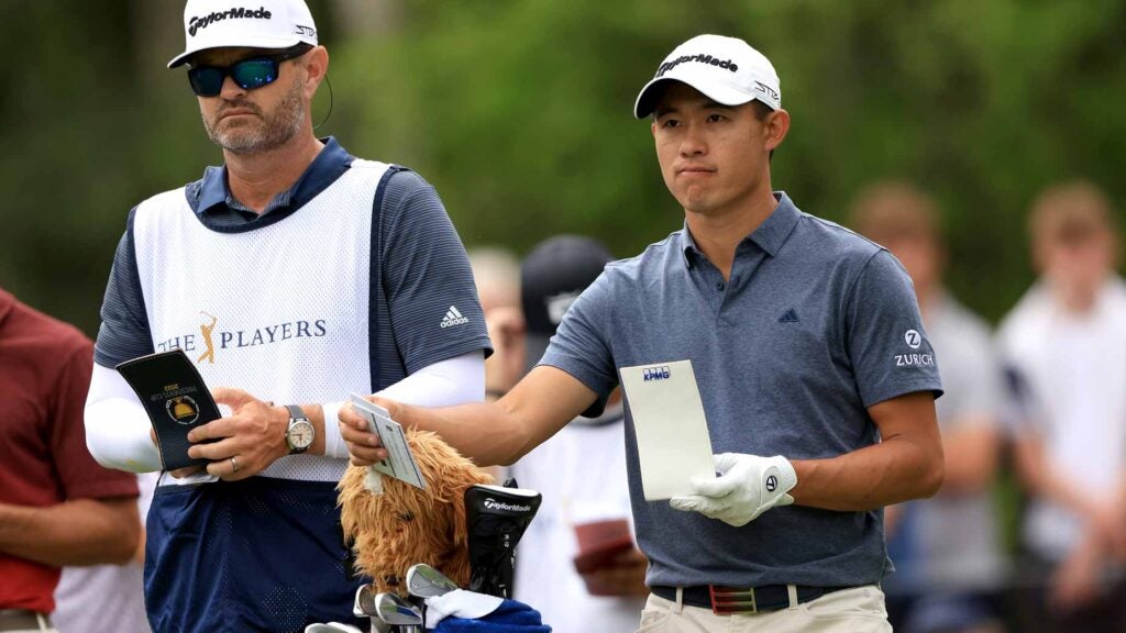 Collin Morikawa hits driver during 2022 Players Championship