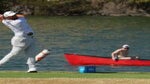Jon Rahm hits drive next to lake at 2022 WGC-Dell Technologies Match Play