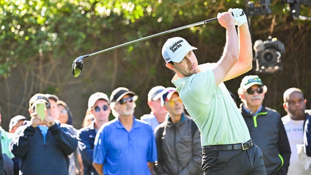 Patrick Cantlay tees off at the Genesis Invitational.