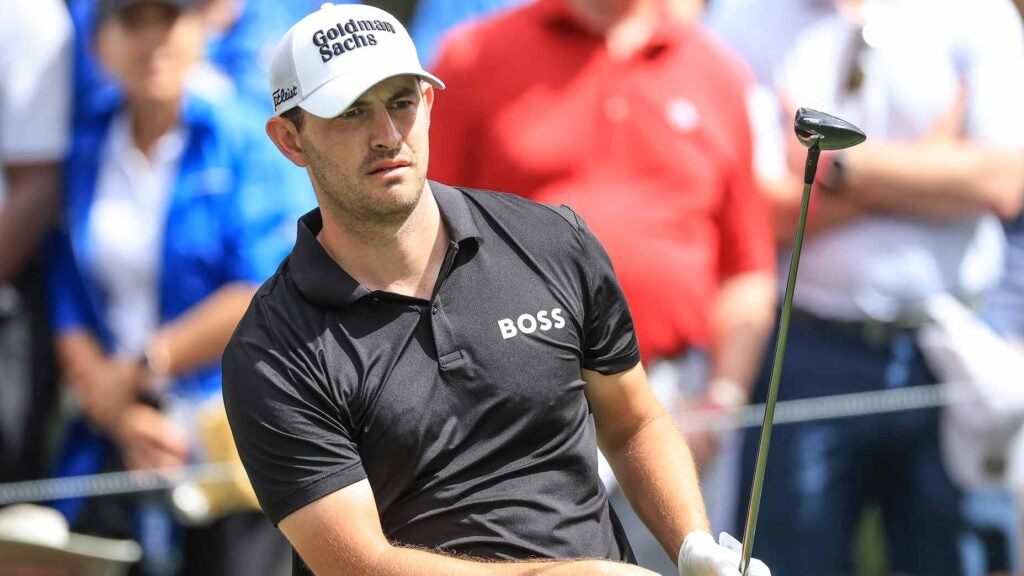 Patrick Cantlay watches shot during 2022 Players Championship
