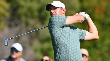 Rory McIlroy watches an iron shot during the 2022 Genesis Invitational