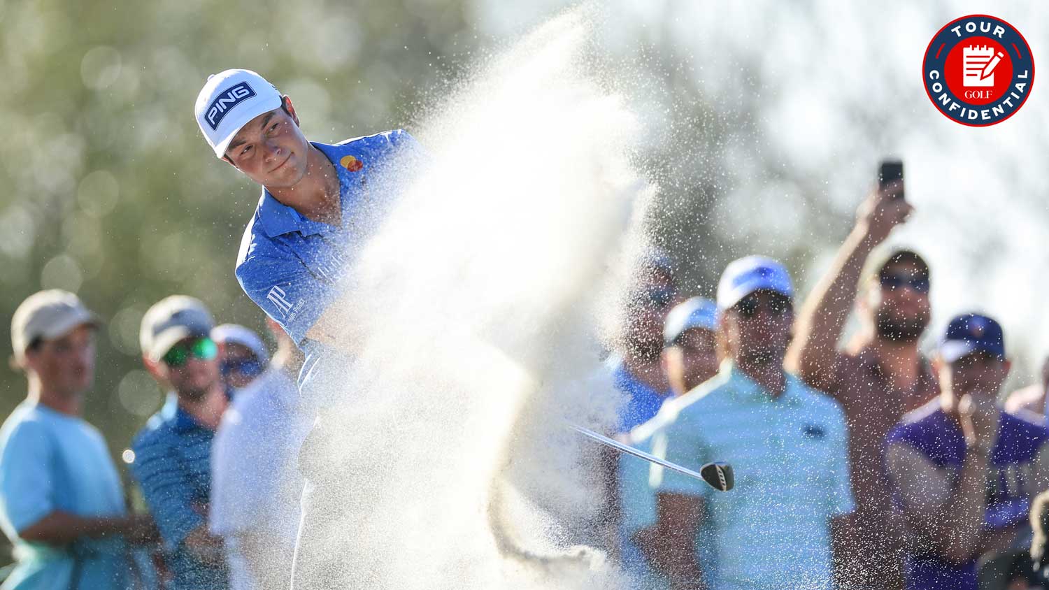 viktor hovland hitting bunker shot at bay hill