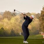 Xander Schauffele hits tee shot at Augusta National during Masters practice