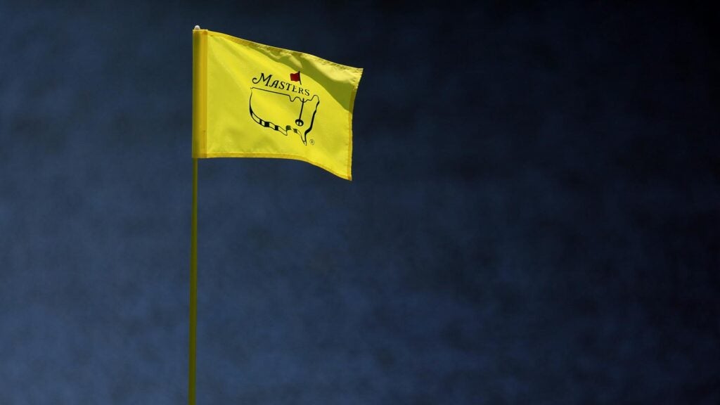A flag rests before the start of the 2022 Masters