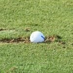 Golf ball in divot
