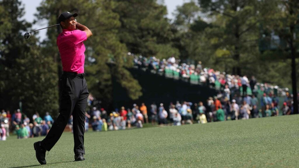Tiger Woods hits shot during 2022 Masters