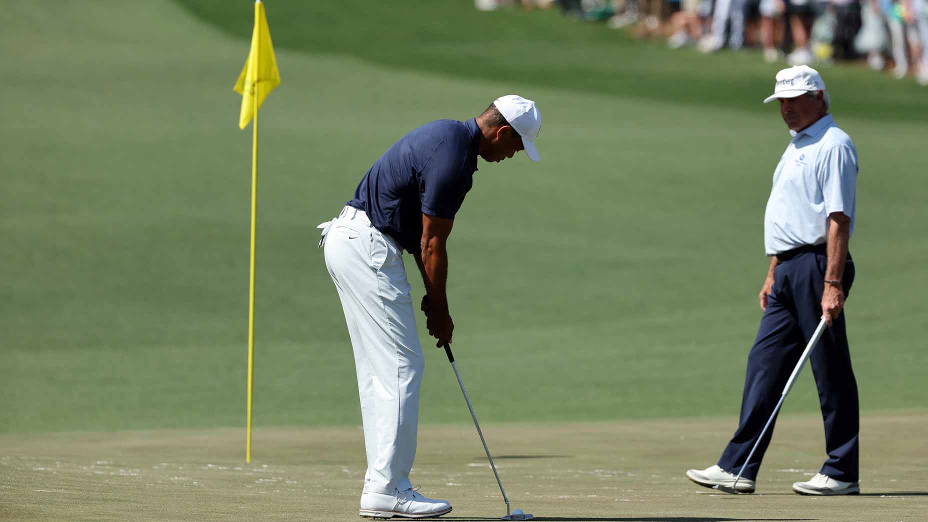 Tiger Woods and Fred Couples Monday at the Masters.