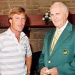 Champion Ben Crenshaw And Chairman Hord Hardin At The Butler Cabin At The 1984 Masters Tournament (Photo by Augusta National/Getty Images)