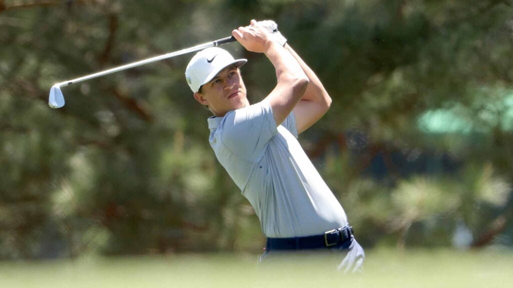 Cameron Champ watches a shot during the final round of the Masters.
