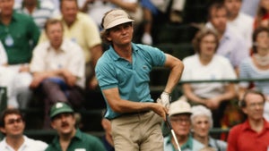 AUGUSTA, GA - APRIL 1983: Gary Koch watches his shot during the 1983 Masters Tournament at Augusta National Golf Club in April 1983 in Augusta, Georgia. (Photo by Augusta National/Getty Images)