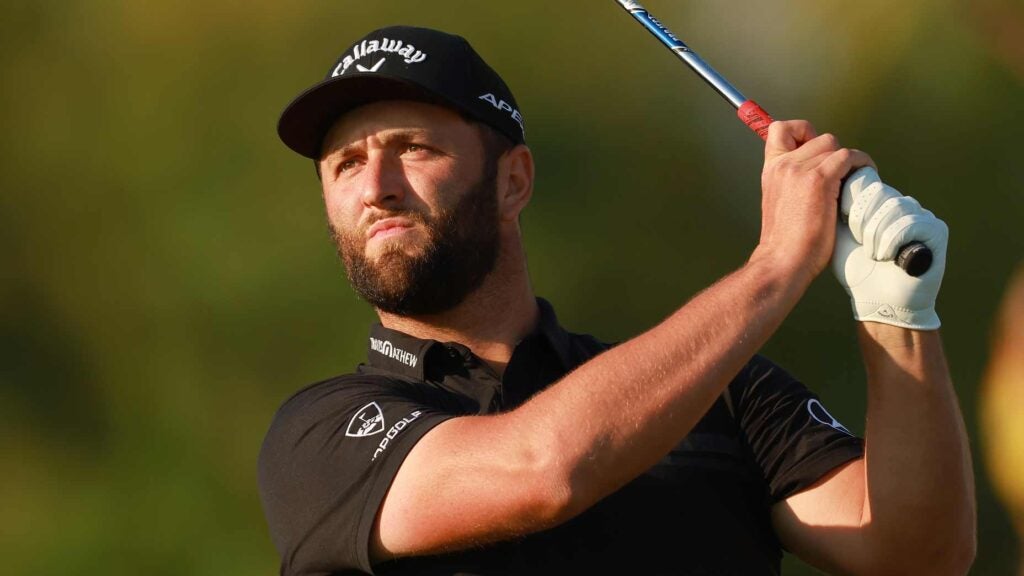 Jon Rahm hits a shot during the 2022 Mexico Open