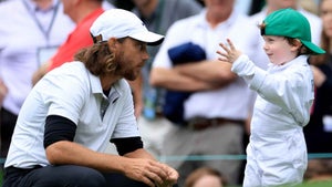 Tommy Fleetwood and his son, Oscar.