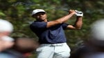 Tiger Woods hits practice shot in front of fans at 2022 Masters