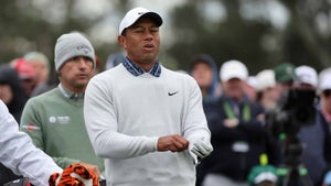 Tiger Woods stands on the tee box at the Masters on Saturday.