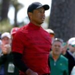 Tiger Woods walks the course on Sunday at the 2022 Masters