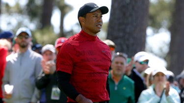Tiger Woods walks the course on Sunday at the 2022 Masters