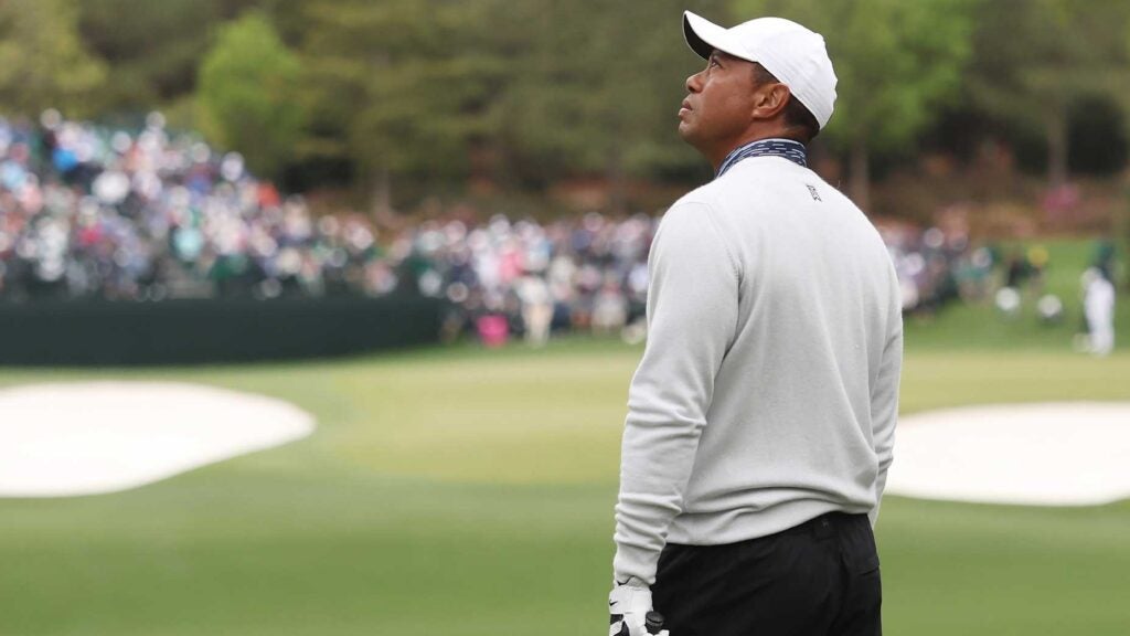tiger woods stares existentially.