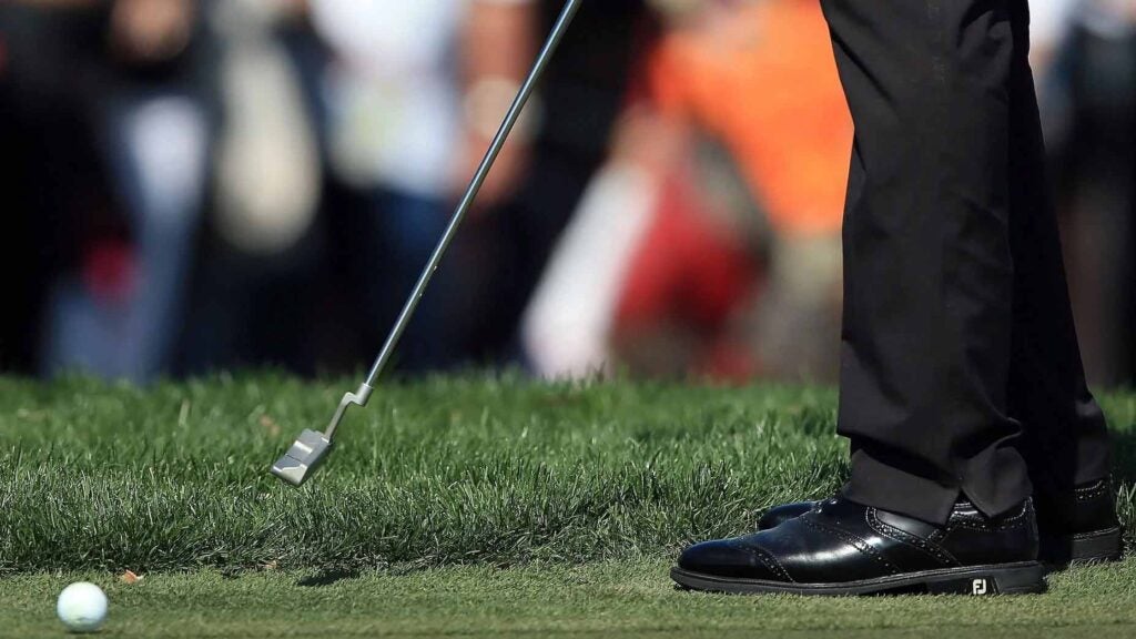 Golf clubs can be used in non-conventional ways. The toe putt is useful when the ball is up against a high collar or the rough.