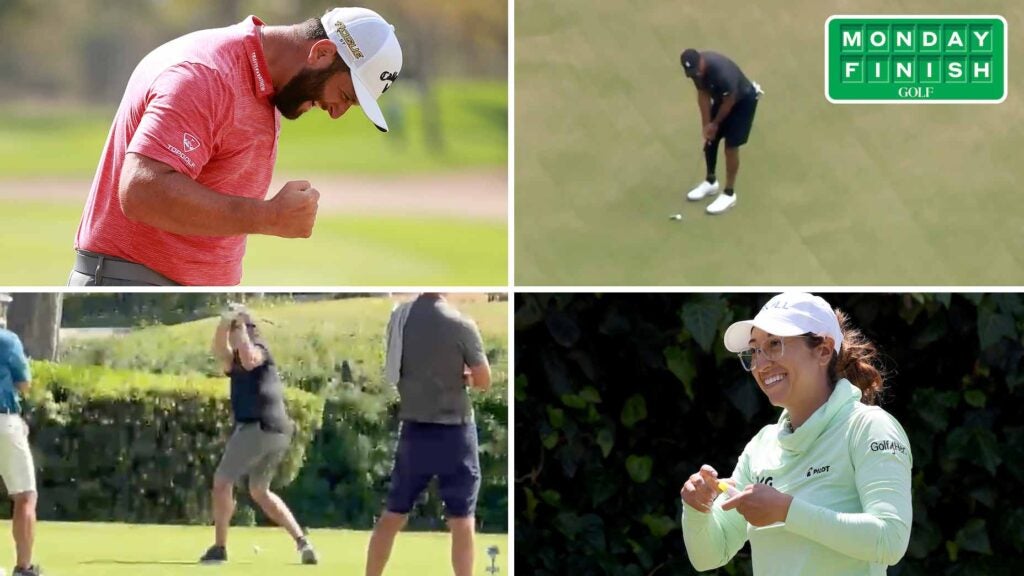 Jon Rahm, Tiger Woods, Marina Alex and Phil Mickelson, clockwise from top left.