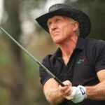 Greg Norman hits a shot during the 2020 PNC Championship.