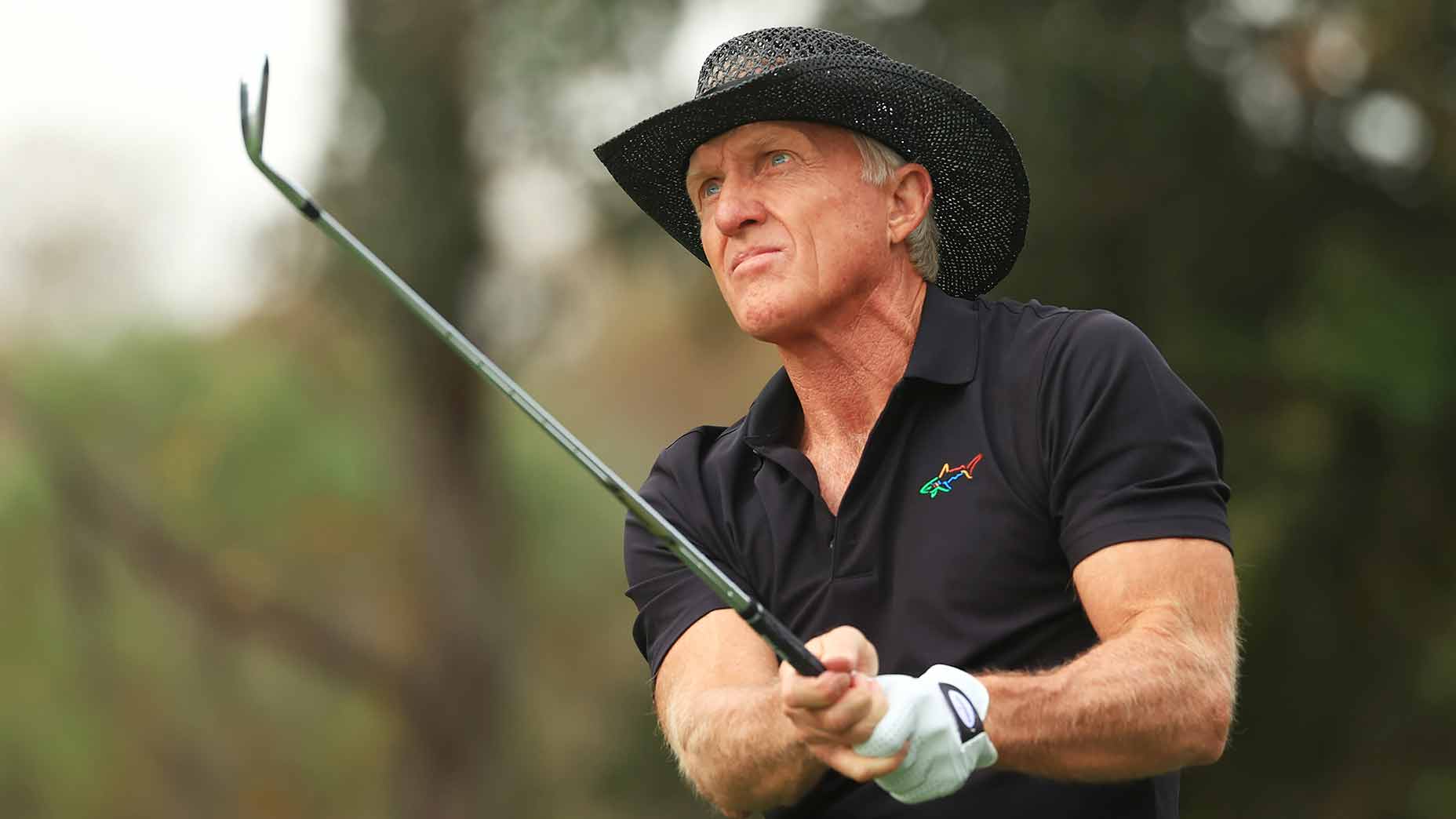 Greg Norman hits a shot during the 2020 PNC Championship.