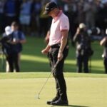 Justin Thomas reacts to making winning putt at 2022 PGA Championship