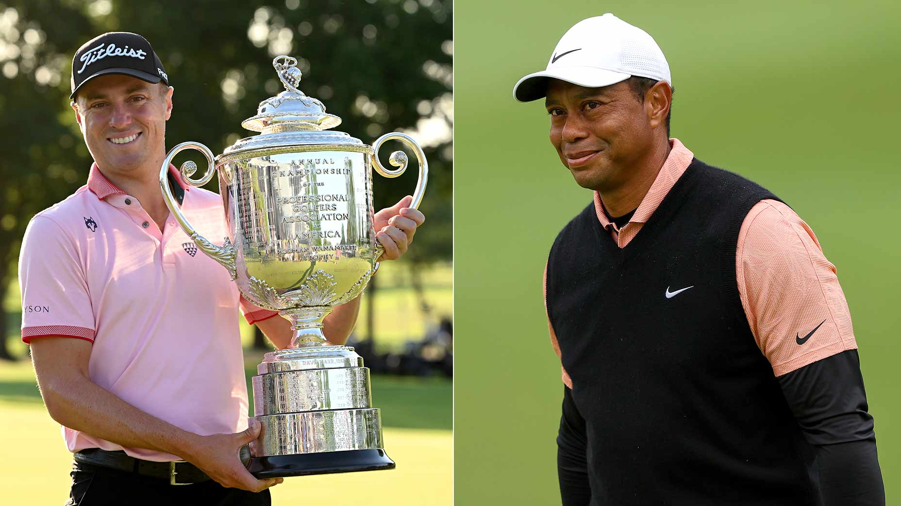 Justin Thomas and Tiger Woods at the PGA Championship.