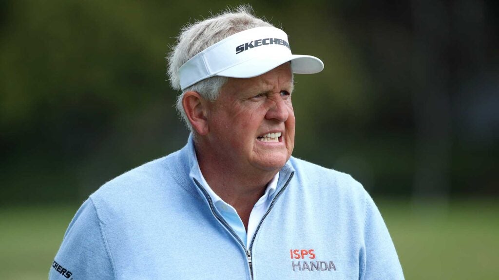 Colin Montgomerie of Scotland looks on from the fourth green during round two of the Hoag Classic at Newport Beach Country Club on March 05, 2022 in Newport Beach, California.