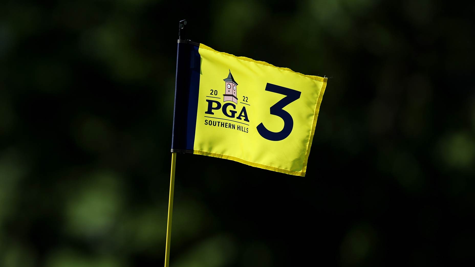 A flag on the green at the 2022 PGA Championship at Southern Hills