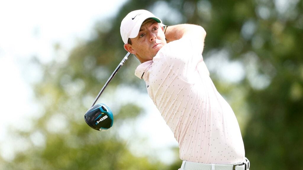 Rory McIlroy hits drive during 2021 Wells Fargo Championship