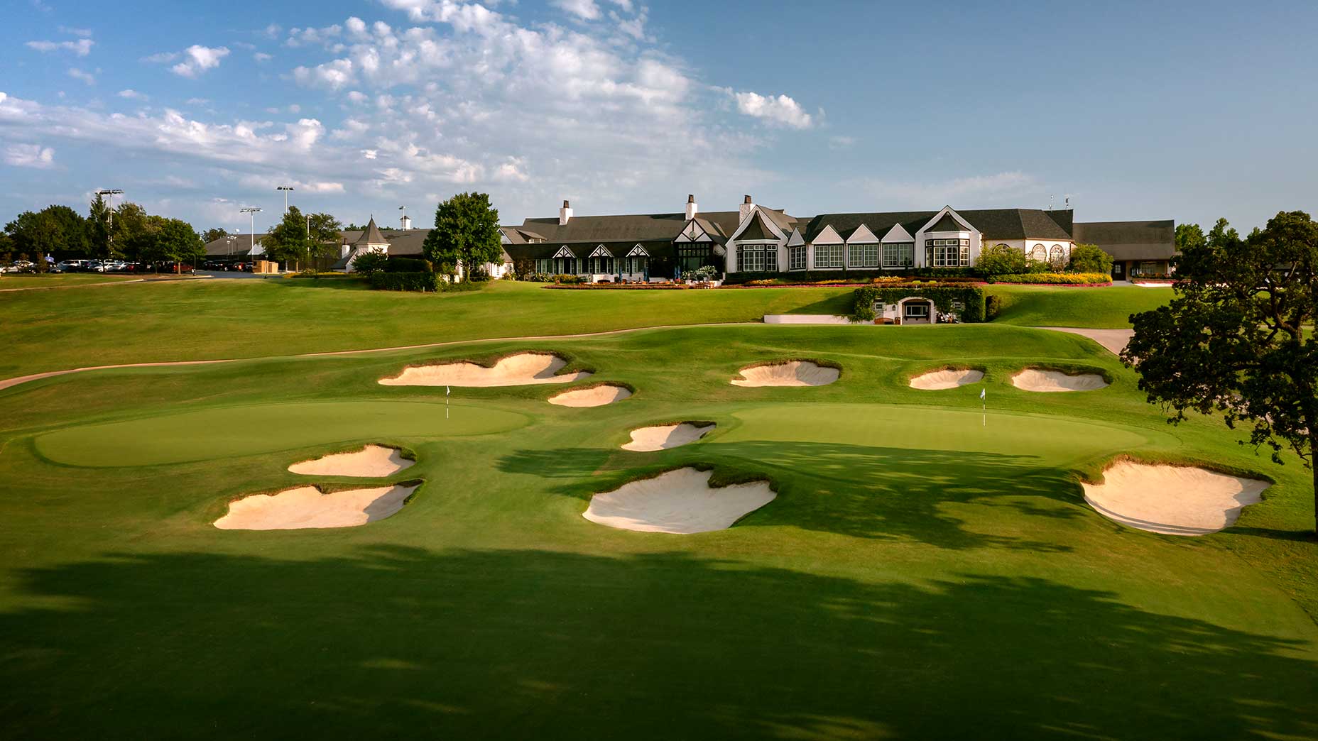 A view of the 9th and 18th holes at Southern Hills Country Club in Tulsa, Okla.