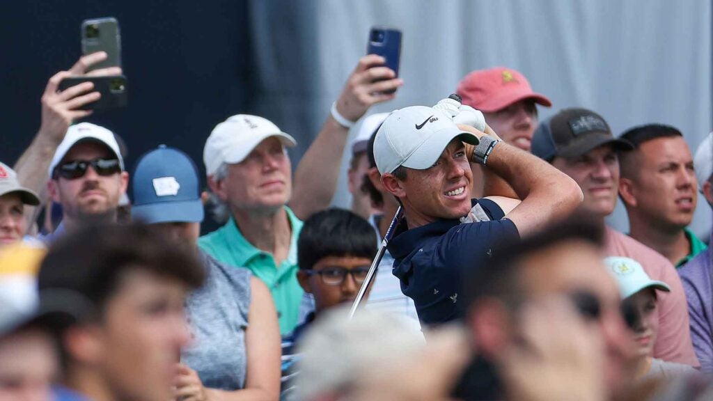 Rory McIlroy hits drive at 2022 U.S. Open